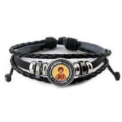BSK-0096 Кожаный браслет Святой великомученик и целитель Пантелеимон