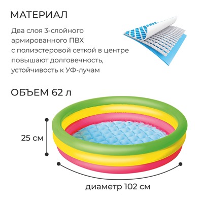 Бассейн надувной «Радуга», 102 х 25 см, от 2 лет, 51104 Bestway