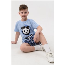 Пижама Медведь детская короткий рукав с шортами голубой/128