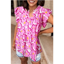 Rose Floral Ruffled Sleeve Babydoll Blouse