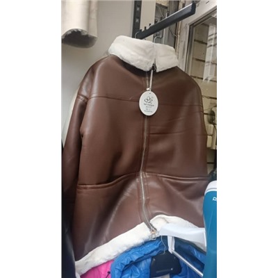 Куртка под дубленку с мехом коричневая RH06