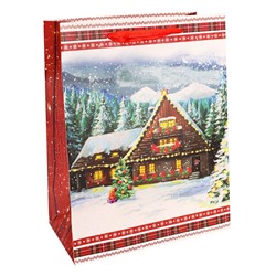 Пакет подарочный новогодний Dream Cards 18х23см "Сказочный дом" (ПКП-3772) плотность 210гр., глиттер