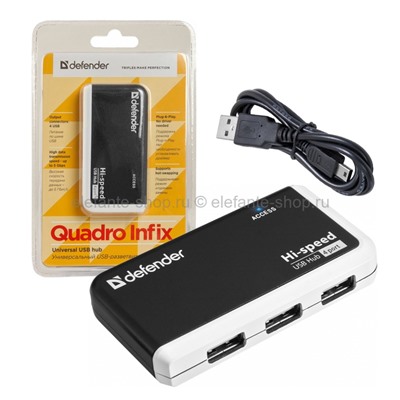 Разветвитель HUB USB 2.0 Defender Quadro Infix 4Port Black (UM)