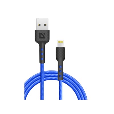 USB кабель F181 Lightning, blue, 1м, 2.4А, нейлон, пакет DEFENDER
