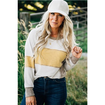 White Color Block Exposed Seam Raglan Sleeve Top