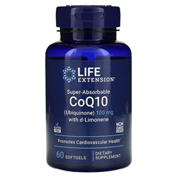 Life Extension, Super-Absorbable CoQ10, суперусваиваемый коэнзим Q10 (убихинон) с d-лимоненом, 100 мг, 60 капсул