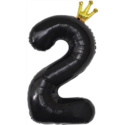 Шар Цифра "2" с короной Черный / Black (в упаковке)