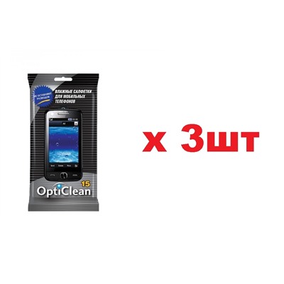 OptiClean Влажные салфетки 15шт для мобильных телефонов 3шт