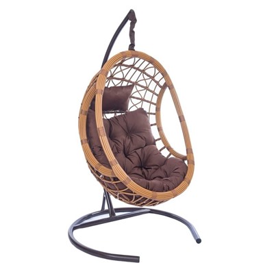 Подвесное кресло SAVIRA коричневая подушка, Чаша: 120 х 90 х 65 см, Стойка: 186 х 108 см