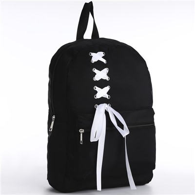 Рюкзак текстильный с белой лентой, 38х29х11 см, 38 х цвет черный черный, отдел на молнии, цвет красный