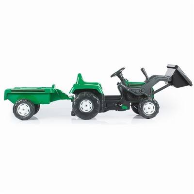 Трактор педальный DOLU Ranchero, с прицепом и ковшом, клаксон, цвет зеленый