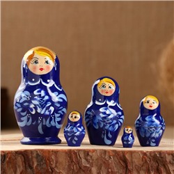 Матрёшка «Гжель», синее платье, 5 кукольная, 10 см