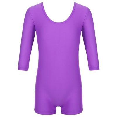 Купальник гимнастический с рукавом 3/4, с шортами, лайкра, цвет фиолетовый, размер 28