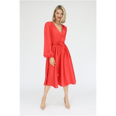 Шелковое платье миди с юбкой-полусолнце Красный