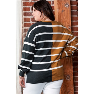 Plus Size Colorblock Striped Patchwork Loose Top