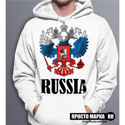 Толстовка с капюшоном Герб России Триколор