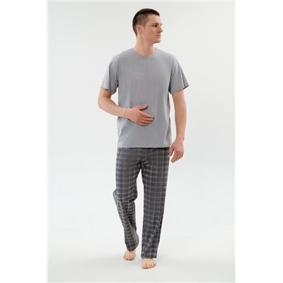 Пижама мужская из футболки с коротким рукавом и брюк из кулирки Генри серый меланж