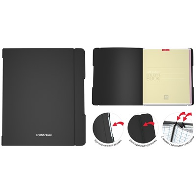 Тетрадь 48 л "FolderBook Classic.Черный" клетка пласт.обл сменн.блок на резинке А5+ 48016
