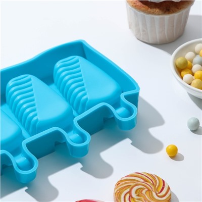 Форма для мороженого Доляна «Эскимо в глазури», силикон, 18,5×12,3×2,5 см, 4 ячейки, цвет МИКС