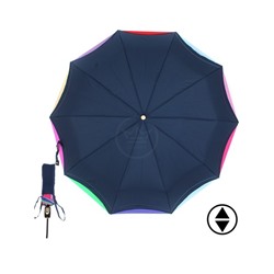 Зонт женский ТриСлона-L 3110 B/B,  R=58см,  суперавт;  10спиц,  3слож,  эпонж,  черный каркас,  синий/радуга 249150