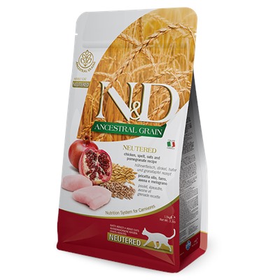 Farmina N&D Ancestral Grain, низкозерновой корм для стерилизованных кошек, курица, гранат