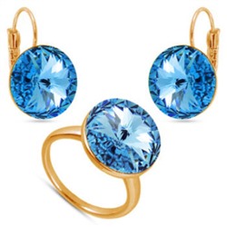Комплект: кольцо, серьги 14 (кристаллы SW голубые; покрытие: золото)
