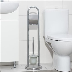 Ёршик для унитаза с подставкой напольный, 22×22×82 см, с держателем для туалетной бумаги, цвет хром