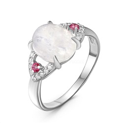 Кольцо из серебра с нат.лунным камнем, нат.розовым топазом и фианитами родированное 925 пробы К-3781рк4362100