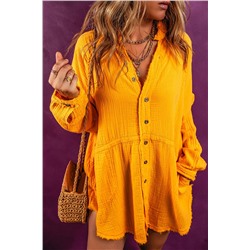 Oversized Crinkled Frayed Hem Tunic Shirt