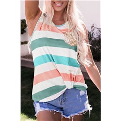 Multicolour Plus Size Striped Crew Neck Tank Top