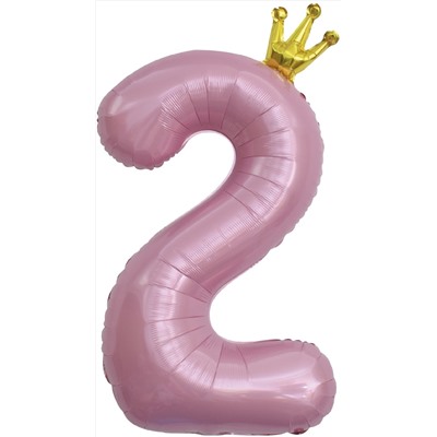 Шар Цифра "2" с короной Розовый / Pink (в упаковке)