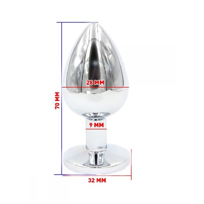 Анальная пробка серебряная с прозрачным кристаллом S 2,8 х 7,6 47064-MM