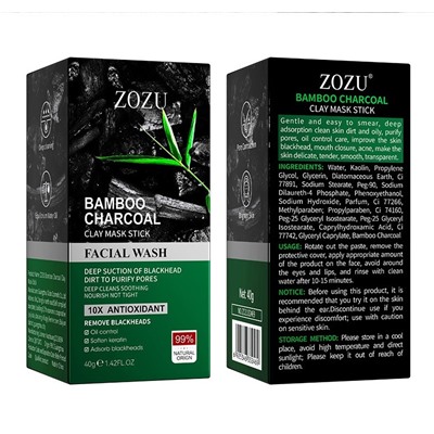 Глиняная маска-стик против черных точек с бамбуковым углем ZOZU Bamboo Charcoal Clay Stick Mask, 40 гр.