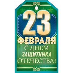 Бирка на подарок "23 Февраля" Зеленая с синим 60х100 мм