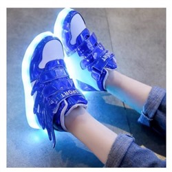 Кроссовки с подсветкой детские подростковые, арт ОДД59, цвет: синий кожа  утепленные ОЦ