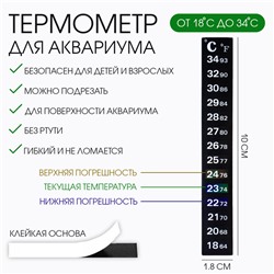 Термометр для аквариума 18° - 34°, 18 х 100 мм