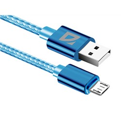 USB кабель F85 Micro, azure, 1м, 1.5А,нейлон,пакет DEFENDER