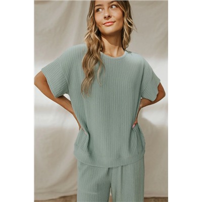 Moonlight Jade Textured Tee and Pants Lounge Set