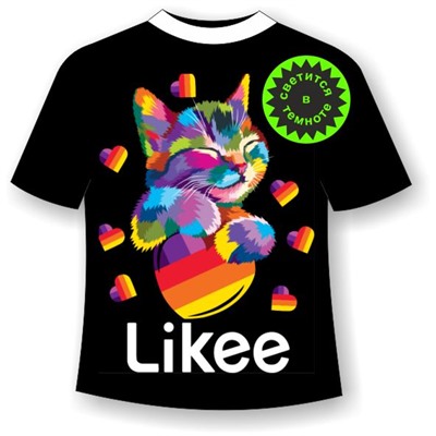 Подростковая футболка Лайки котенок неон