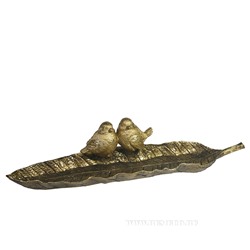 Декоративная подставка под мелочи Лист с птичками (золото) L41W11H9 см