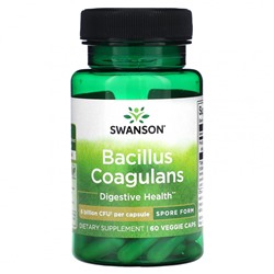 Swanson, Bacillus Coagulans, 6 млрд КОЕ, 60 растительных капсул