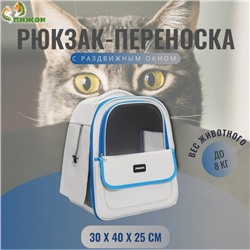 Рюкзак-переноска для кошек и собак, 30 х 40 х 25 см, белый/голубой