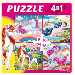 Puzzle 4 в 1 "Чудесные единороги" 9, 16, 25 и 36 эл. (П-0430)