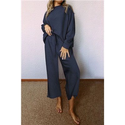 Navy Blue Ultra Loose Textured 2pcs Slouchy Outfit