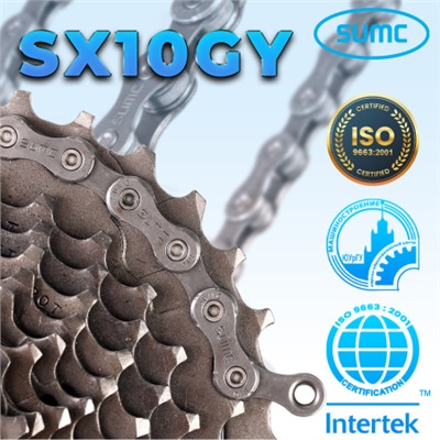 Велосипедная цепь SUMC 10 speed SX10GY 1/2"x11/128"/116L ГОСТ 30442-97 ISO 9633 /уп 50/