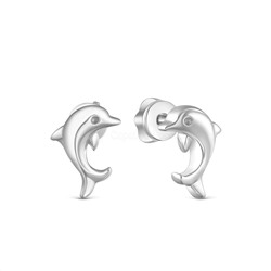 Серьги-пуссеты из серебра родированные - Дельфинчики