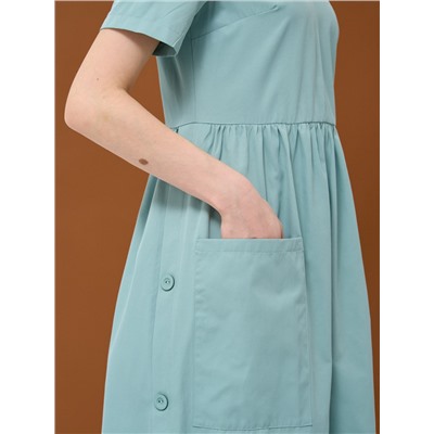 Платье хлопок OD-795-1 с планкой св.зеленое  OD-795-1