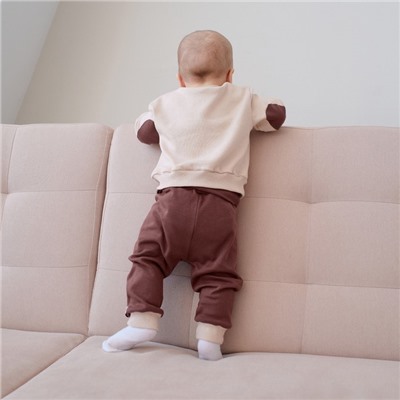 Костюм детский (свитшот, брюки) MINAKU, цвет бежевый/коричневый, рост 62-68 см
