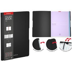 Тетрадь А4  96 л "FolderBook Classic.Черный" клетка пласт.обл сменн.блок на резинке 48+48л 48229