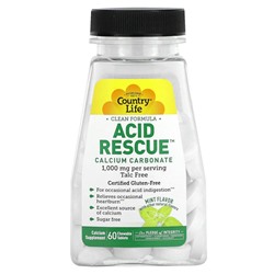 Country Life, Acid Rescue, карбонат кальция, мята, 500 мг, 60 жевательных таблеток
